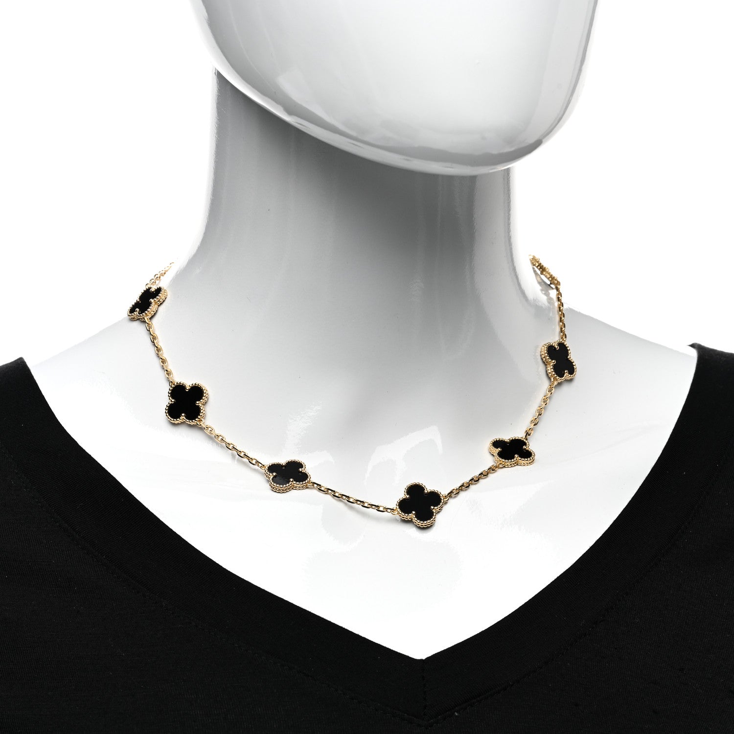 Van Cleef & Arpels 18K Yellow Gold Black Onyx 10 Motifs Vintage Alhambra Necklace 2 of 5
