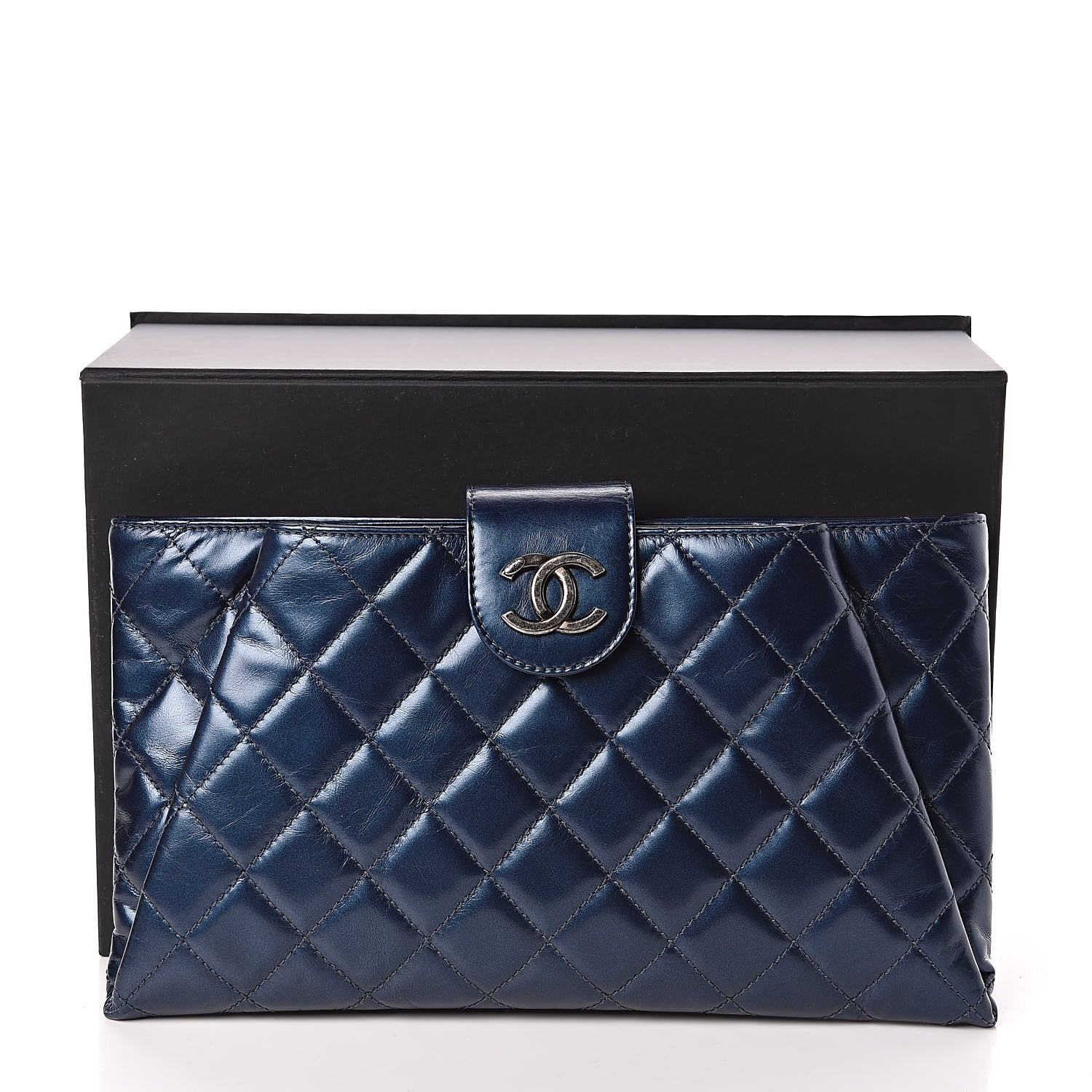 Chanel Glazed Calfskin Quilted Coco Pleats Clutch Navy 8 of 8