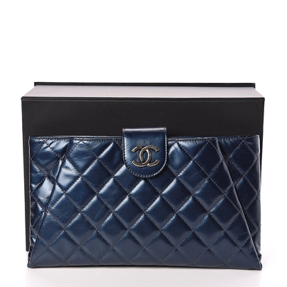 Chanel Glazed Calfskin Quilted Coco Pleats Clutch Navy 8 of 8