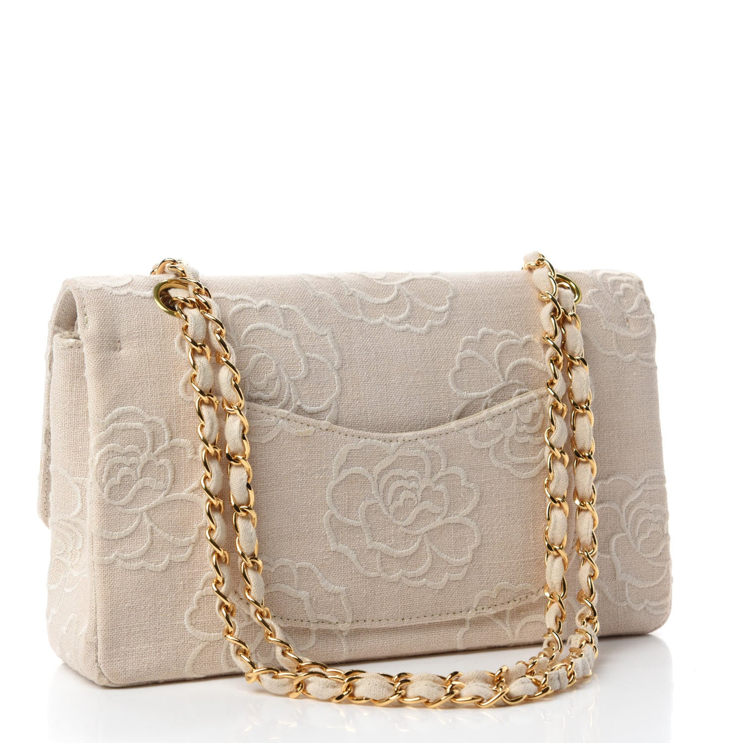 Chanel Canvas Camellia Embroidered Medium Double Flap Ivory 4 of 13