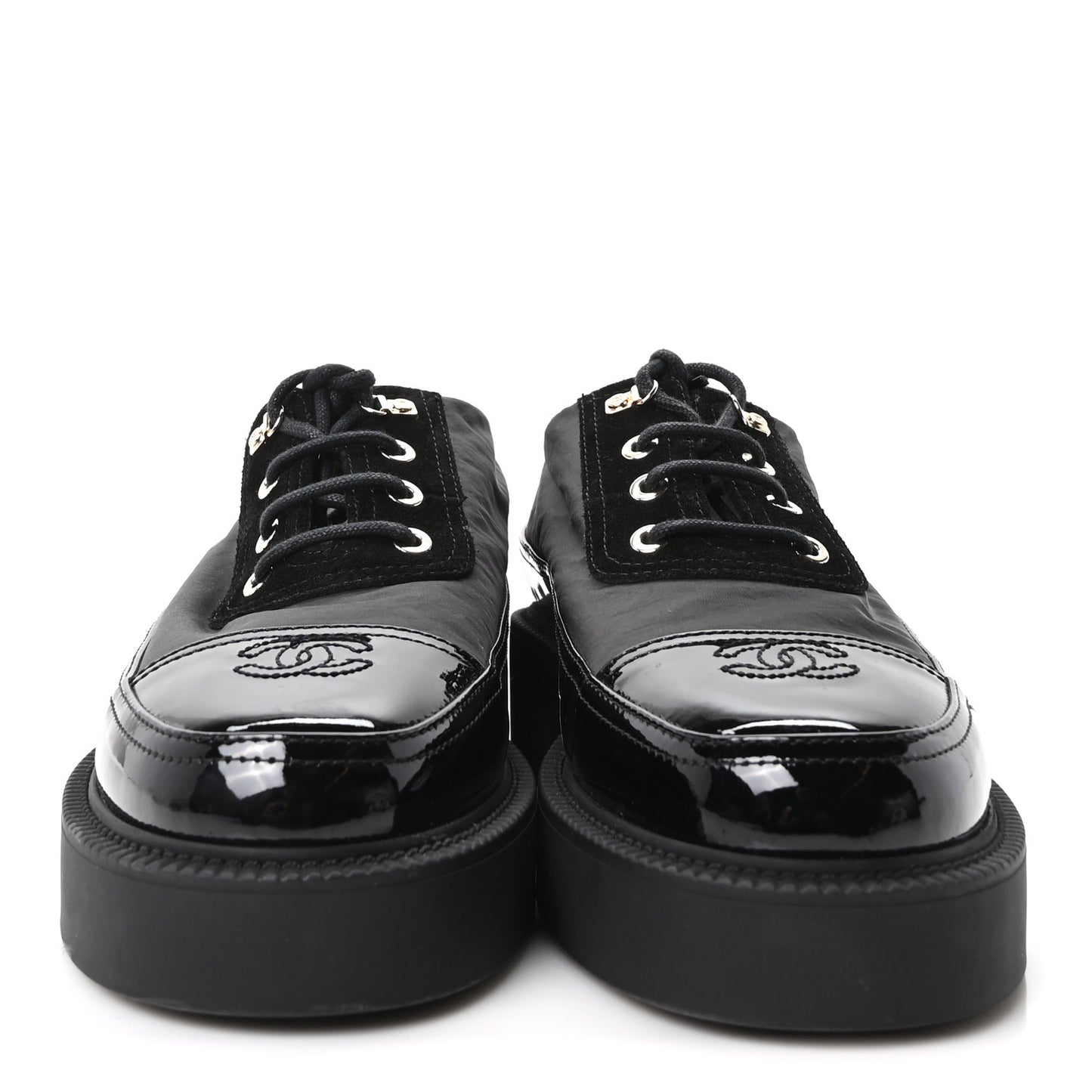 Nylon Suede Patent Calfskin CC Captoe Lace Up Oxfords 39.5 Black