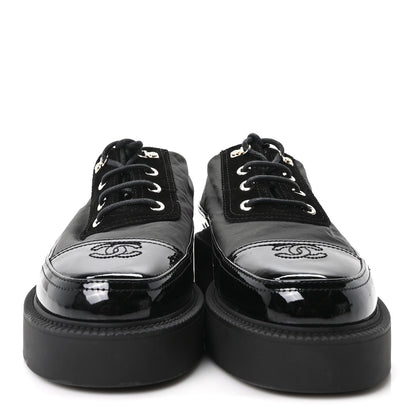 Chanel Nylon Suede Patent Calfskin CC Captoe Lace Up Oxfords 39.5 Black 3 of 10