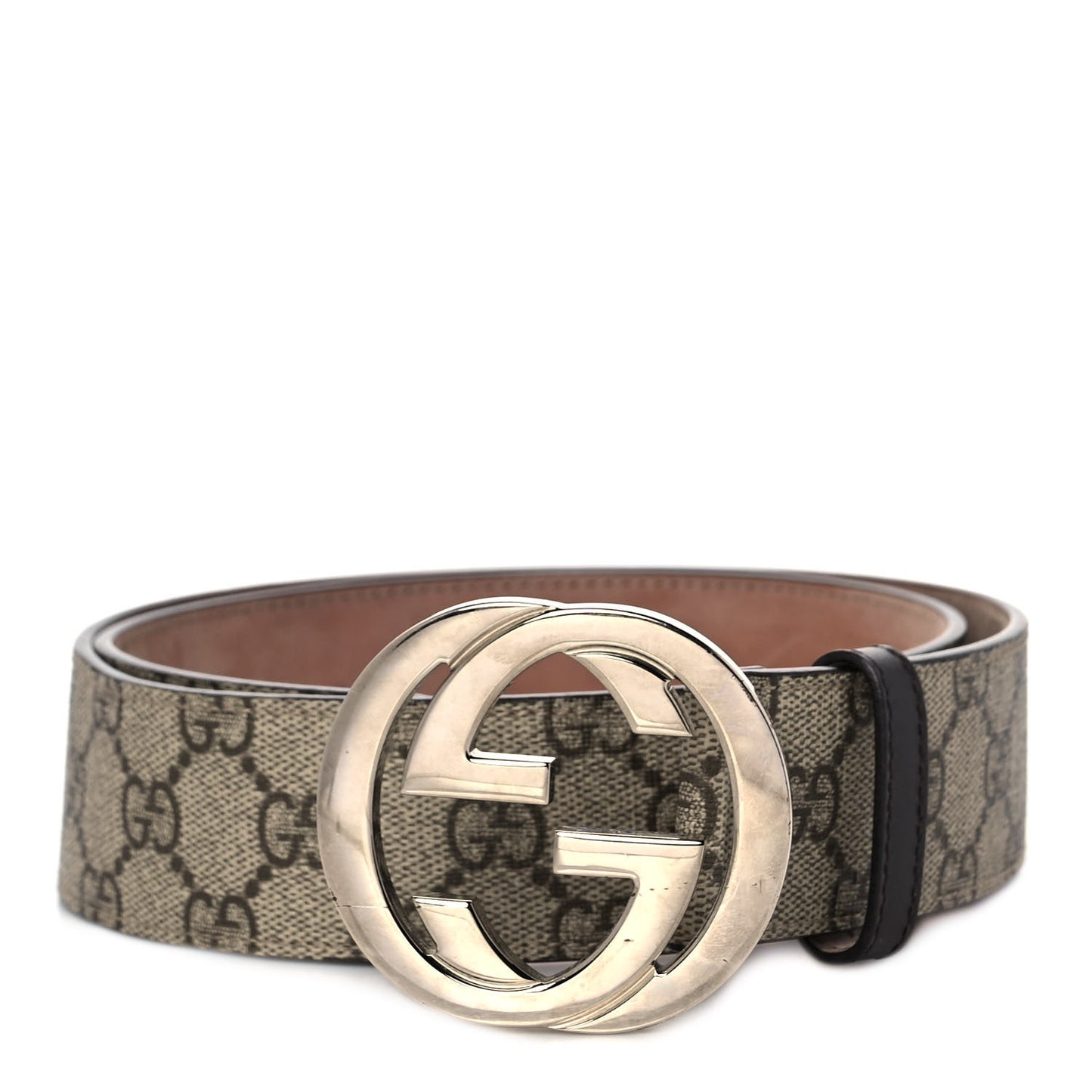 GG Supreme Monogram Selleria Calfskin Interlocking G 40mm Belt 80 32 Beige Ebony Cocoa
