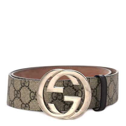Gucci GG Supreme Monogram Selleria Calfskin Interlocking G 40mm Belt 80 32 Beige Ebony Cocoa 1 of 6