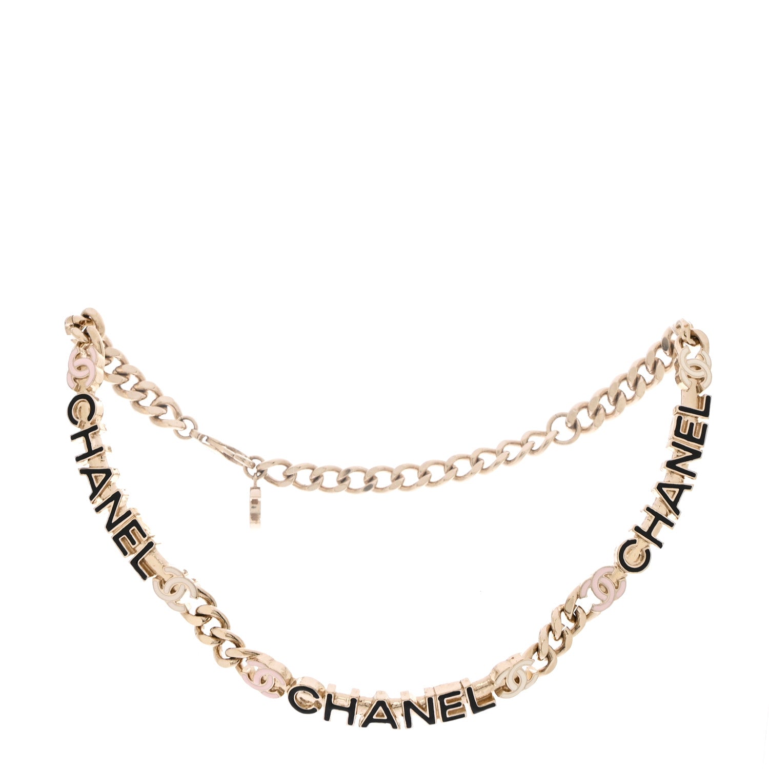 Chanel Enamel Metal Logo Choker Necklace Gold White Black Pink 3 of 6