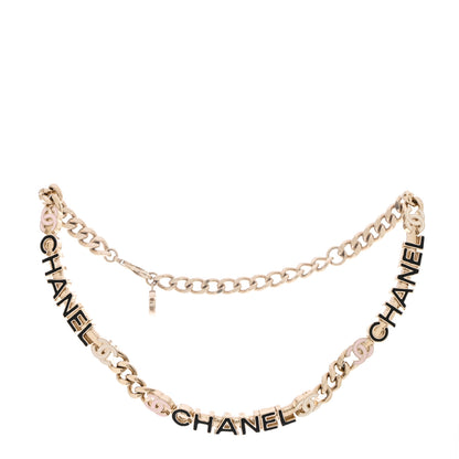 Chanel Enamel Metal Logo Choker Necklace Gold White Black Pink 3 of 6