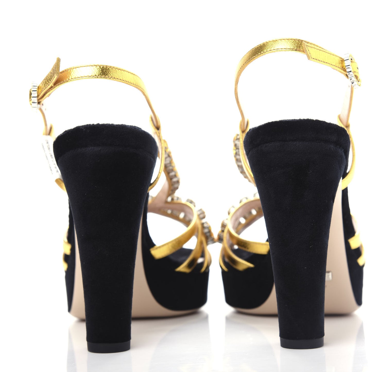 Velvet Nappa Crystal Zephyra Slingback Platform High Heel Sandals 39 Black Gold