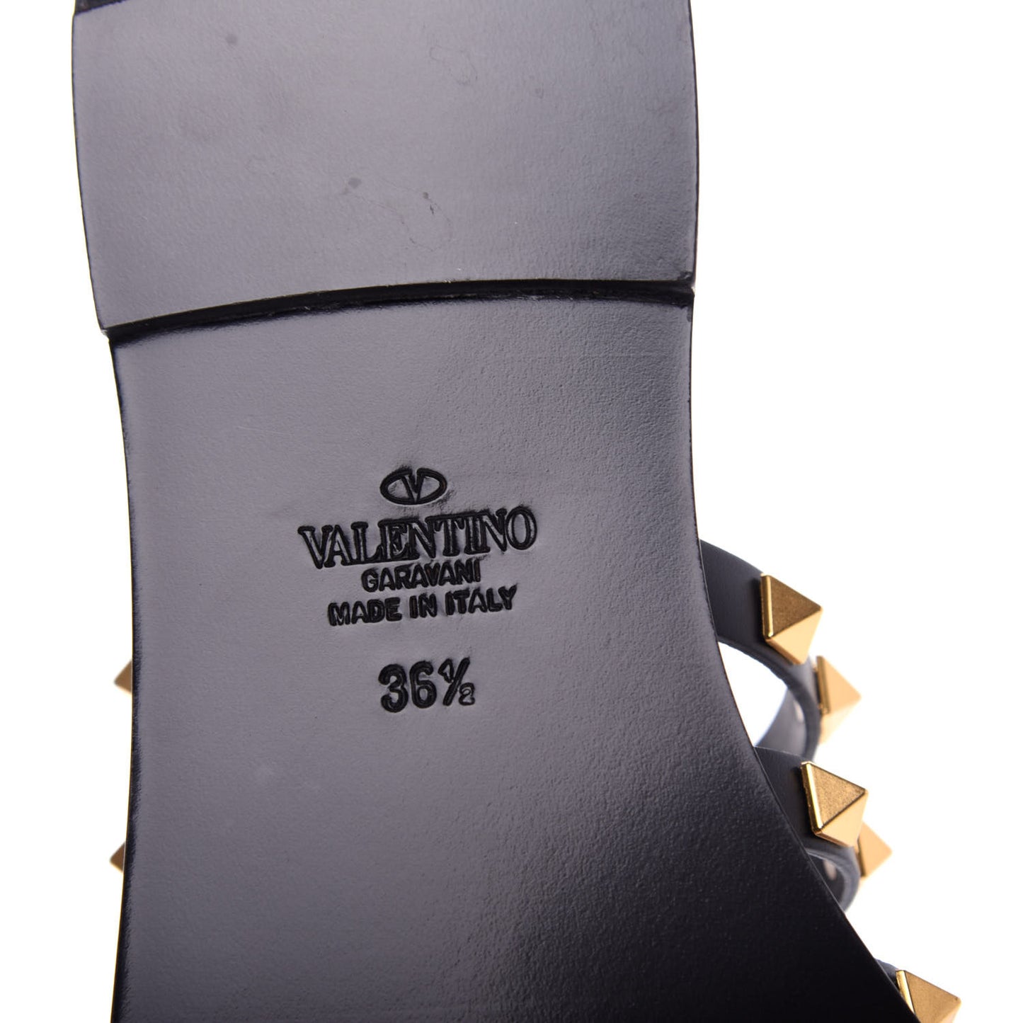 Calfskin Rockstud Flair Caged Flat Slide Sandals 36.5 Black