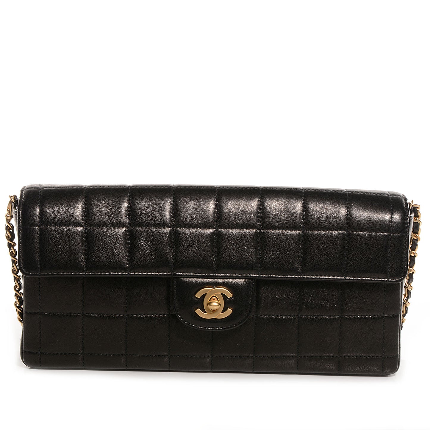 Lambskin East West Chocolate Bar Flap Black