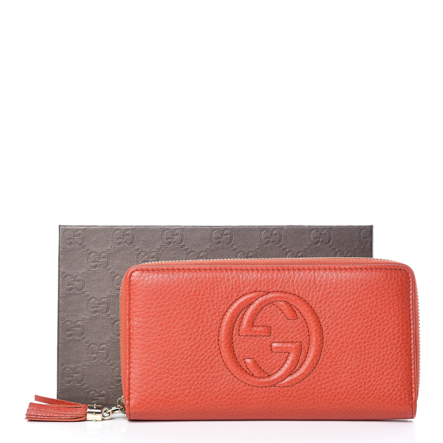 Pebbled Calfskin Soho Zip Around Wallet Sun Orange