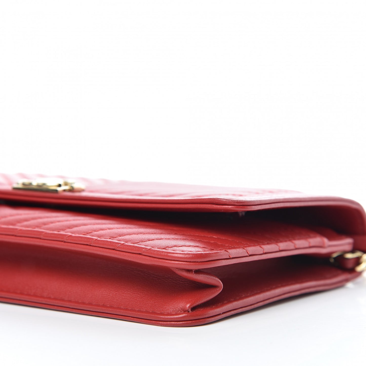 Lambskin Chevron Quilted Boy Wallet On Chain WOC Red