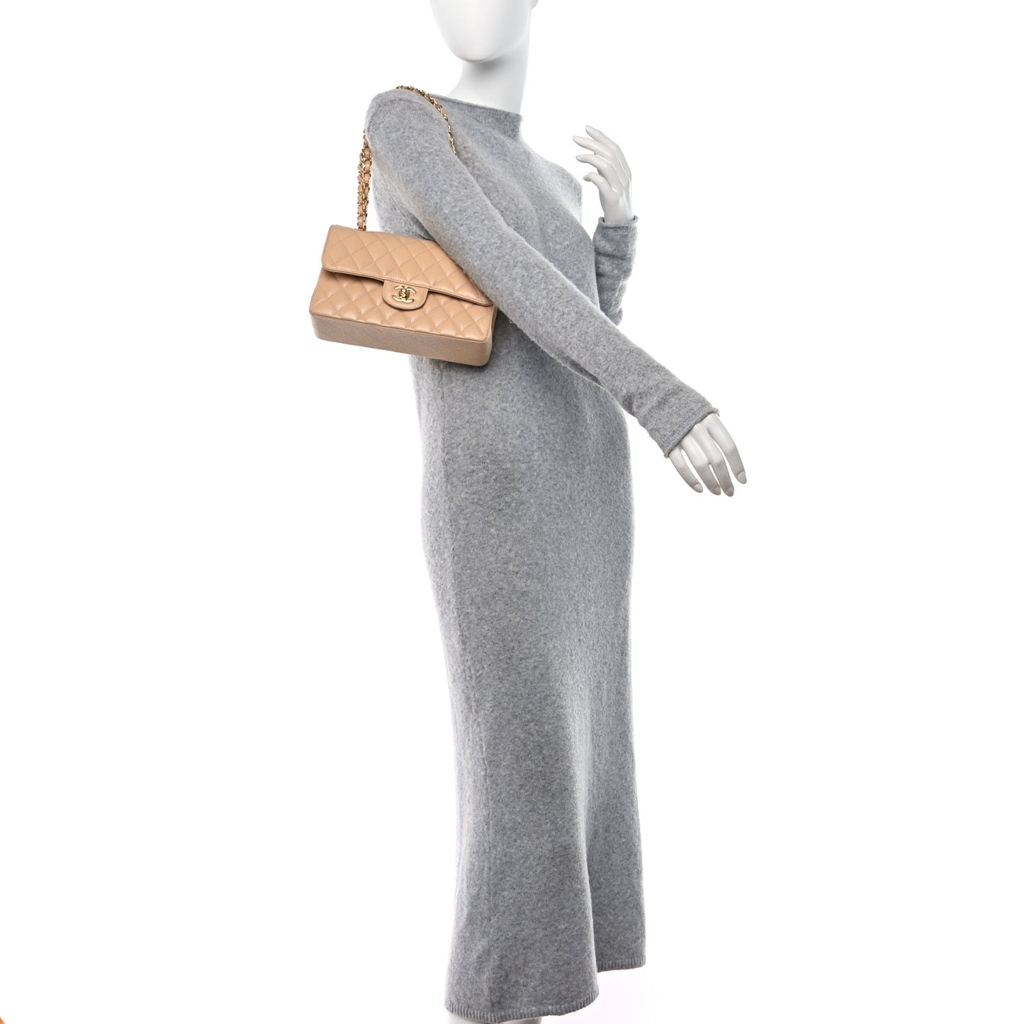 Caviar Quilted Small Double Flap Beige