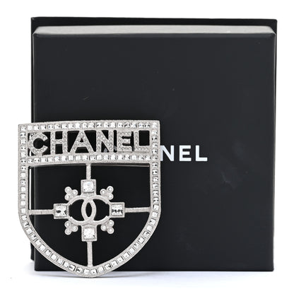 Chanel Swarovski Baguette Crystal CC Shield Brooch Silver 6 of 6
