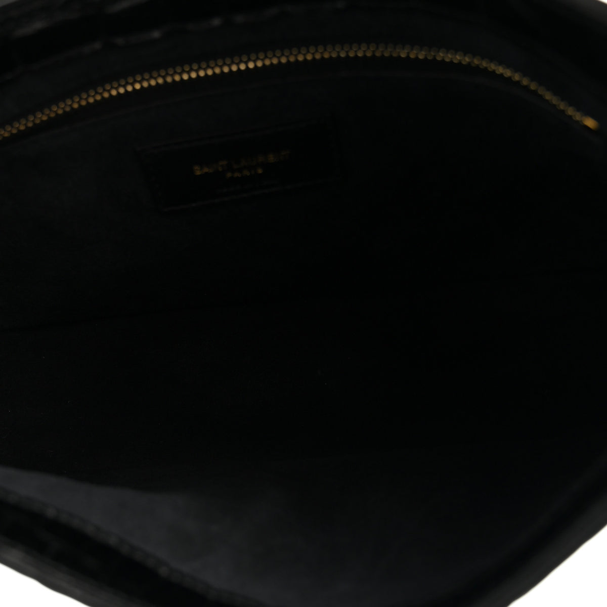 Saint Laurent Calfskin Crocodile Embossed LE 5 A 7 Hobo Black 5 of 9