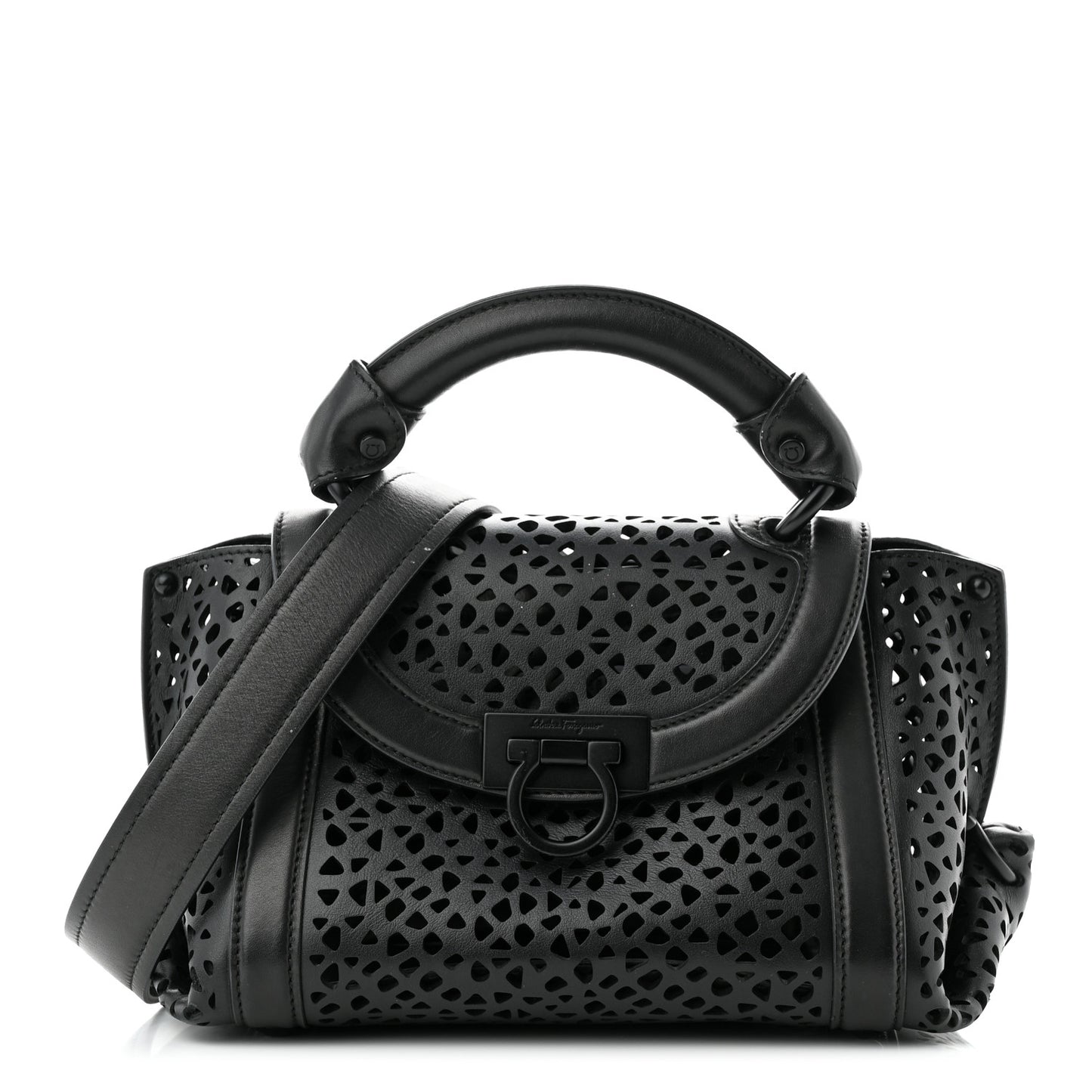 Soft Calfskin Laser Cut Sofia Satchel Black