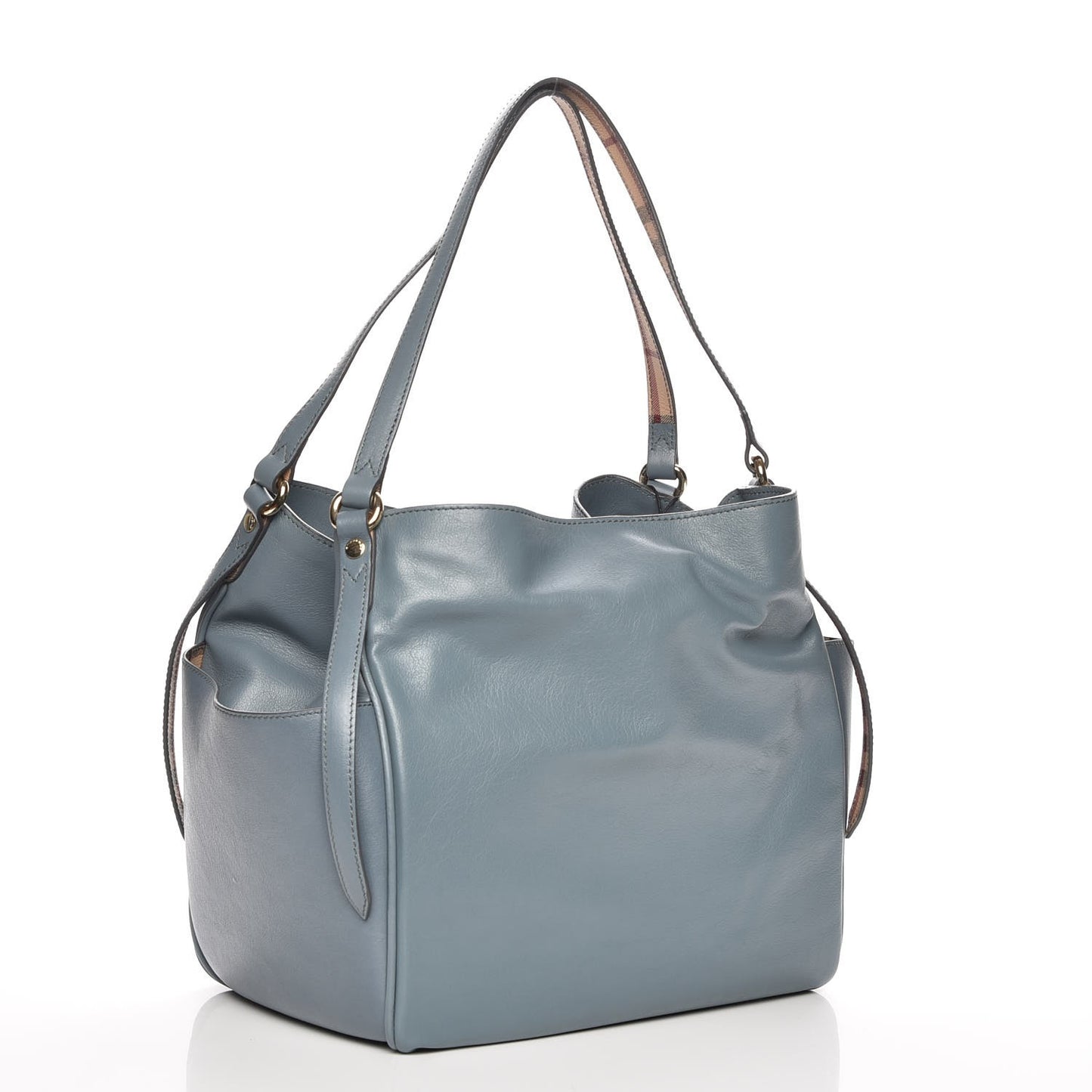 Calfskin Haymarket Check Small Canterbury Tote Slate Blue