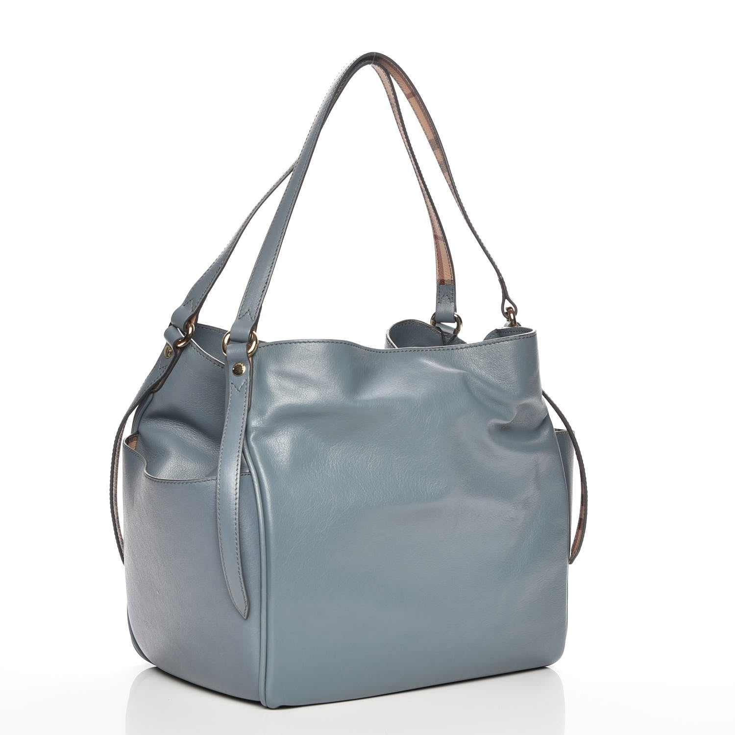 Burberry Calfskin Haymarket Check Small Canterbury Tote Slate Blue 3 of 7