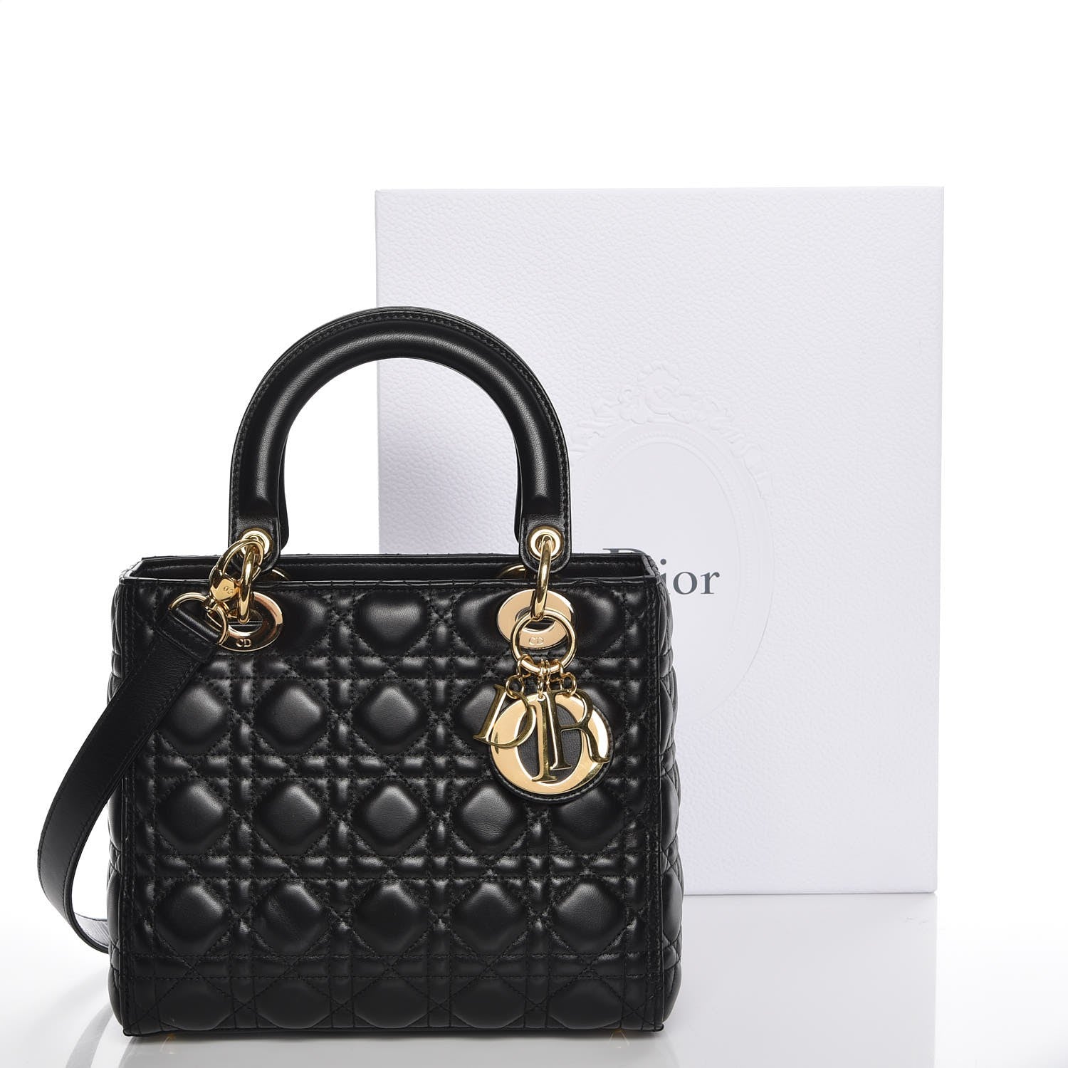 Christian Dior Lambskin Cannage Medium Lady Dior Black 15 of 15
