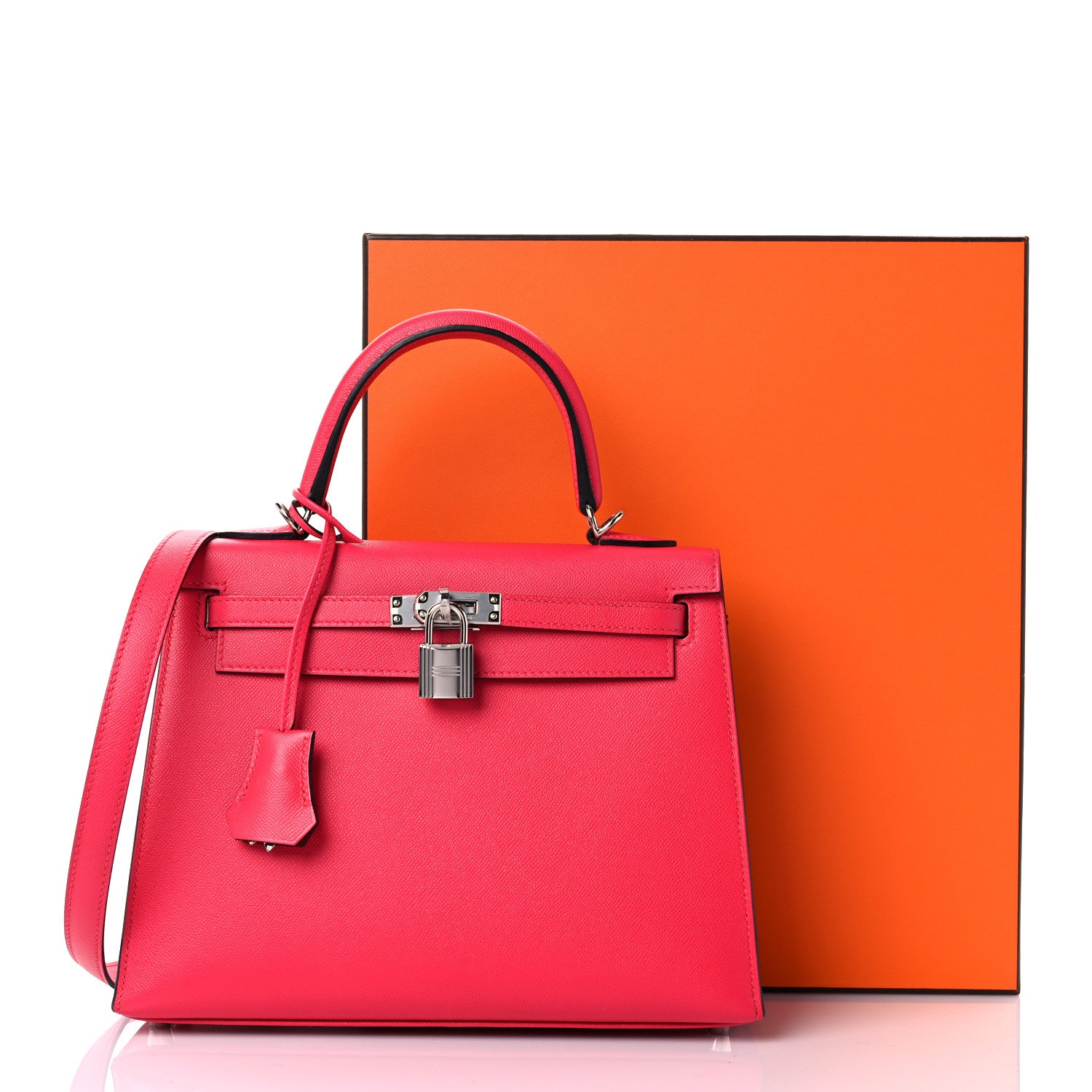 Hermes Madame Calfskin Verso Kelly Sellier 25 Rose Extreme Rouge Piment 10 of 10