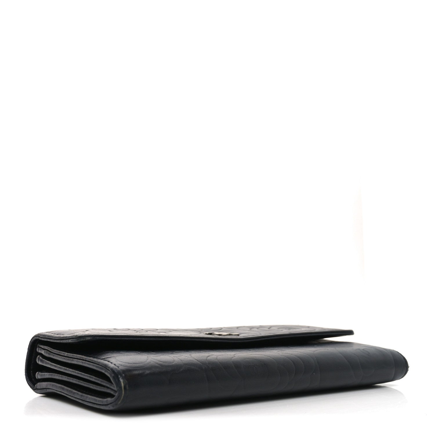 Chanel Lambskin Embossed Camellia Large Gusset Flap Wallet Black 4 of 10