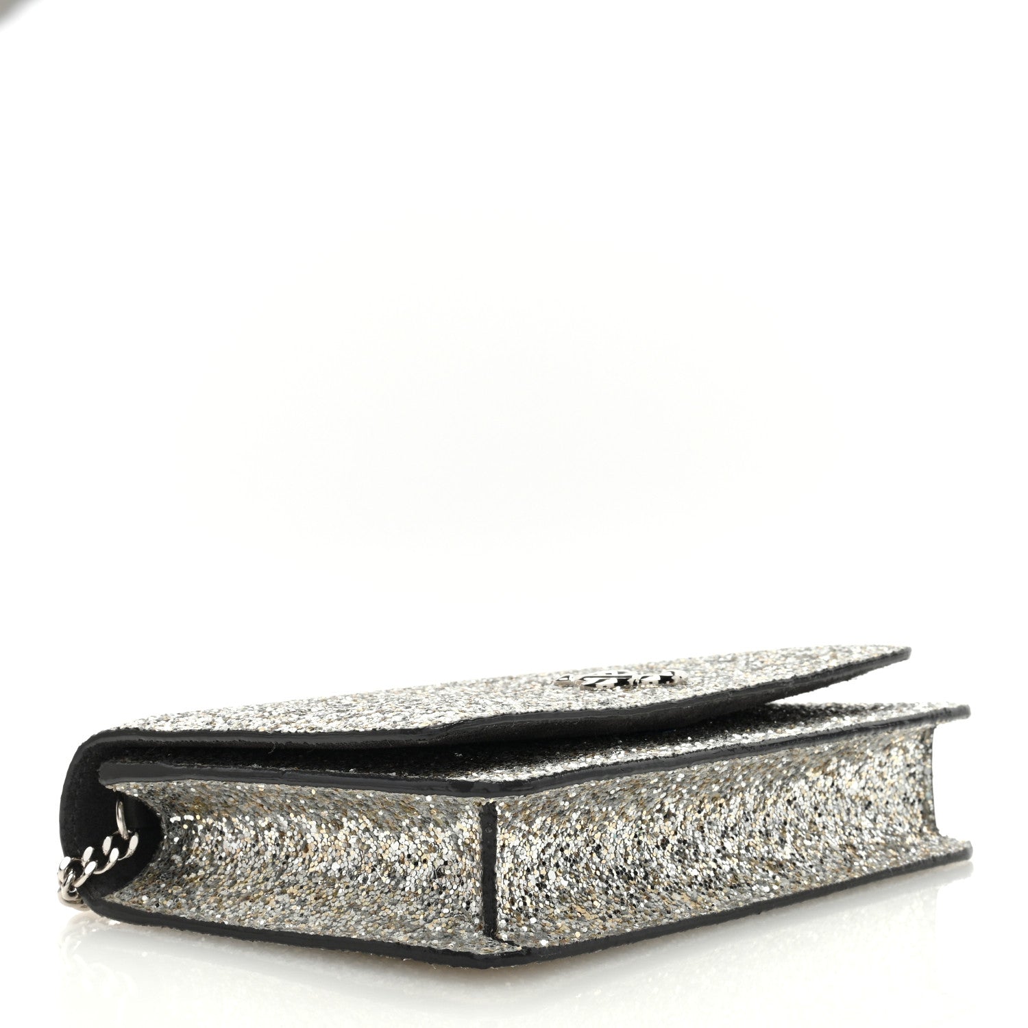 Jimmy Choo Glitter Palace Wallet On Chain Platinum 4 of 9