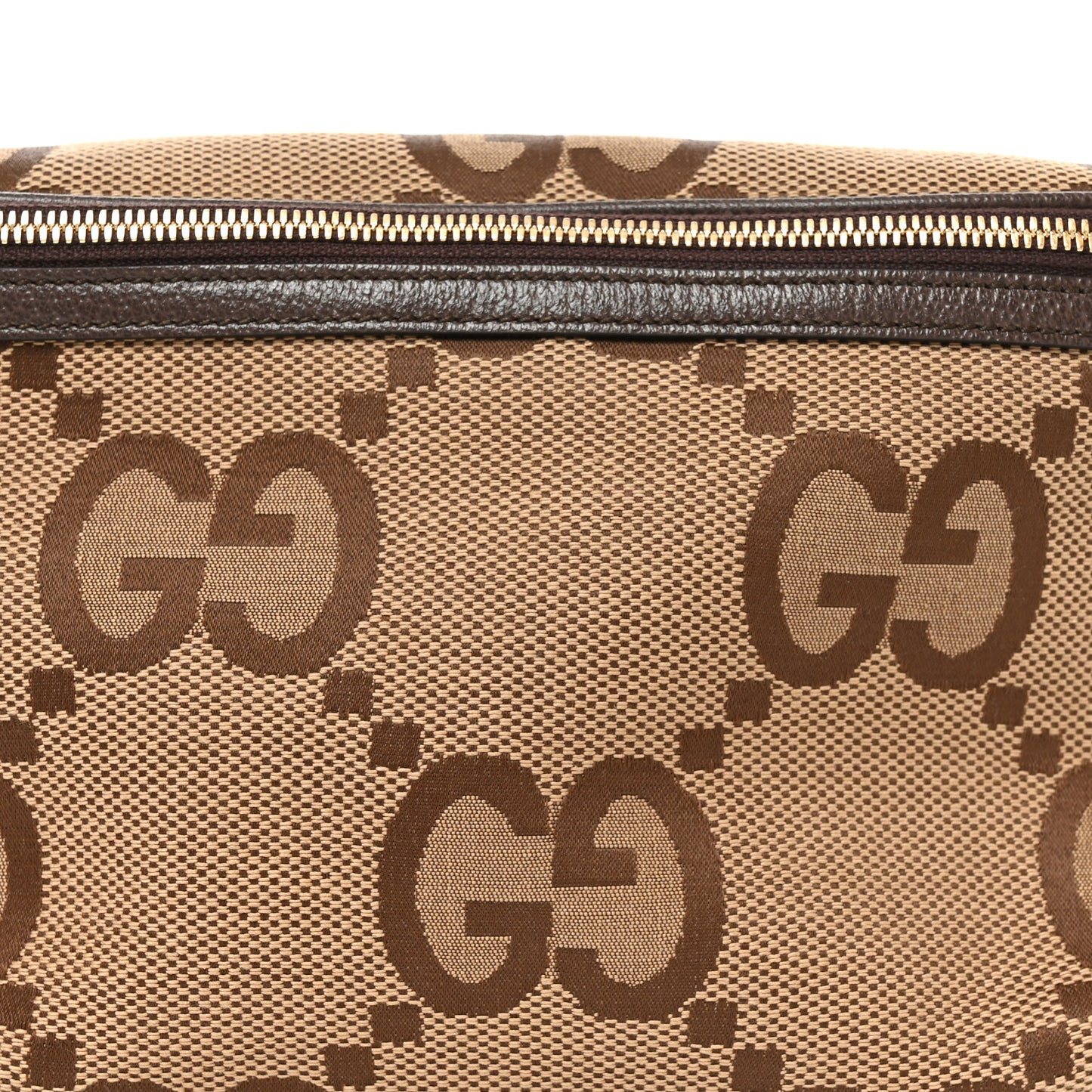 Monogram Jumbo GG Textured Dollar Calfskin Web Belt Bag Camel Ebony New Acero