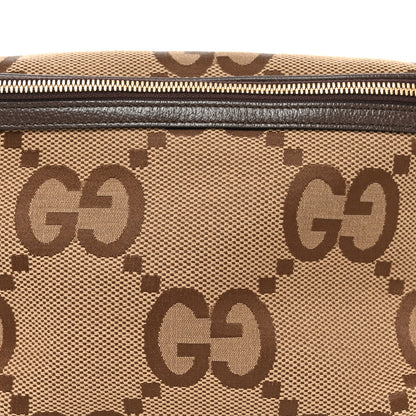Gucci Monogram Jumbo GG Textured Dollar Calfskin Web Belt Bag Camel Ebony New Acero 8 of 10