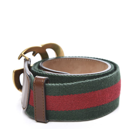 Gucci Nylon Calfskin Double G Web 40mm Belt 80 32 Green Red Cuir 2 of 5