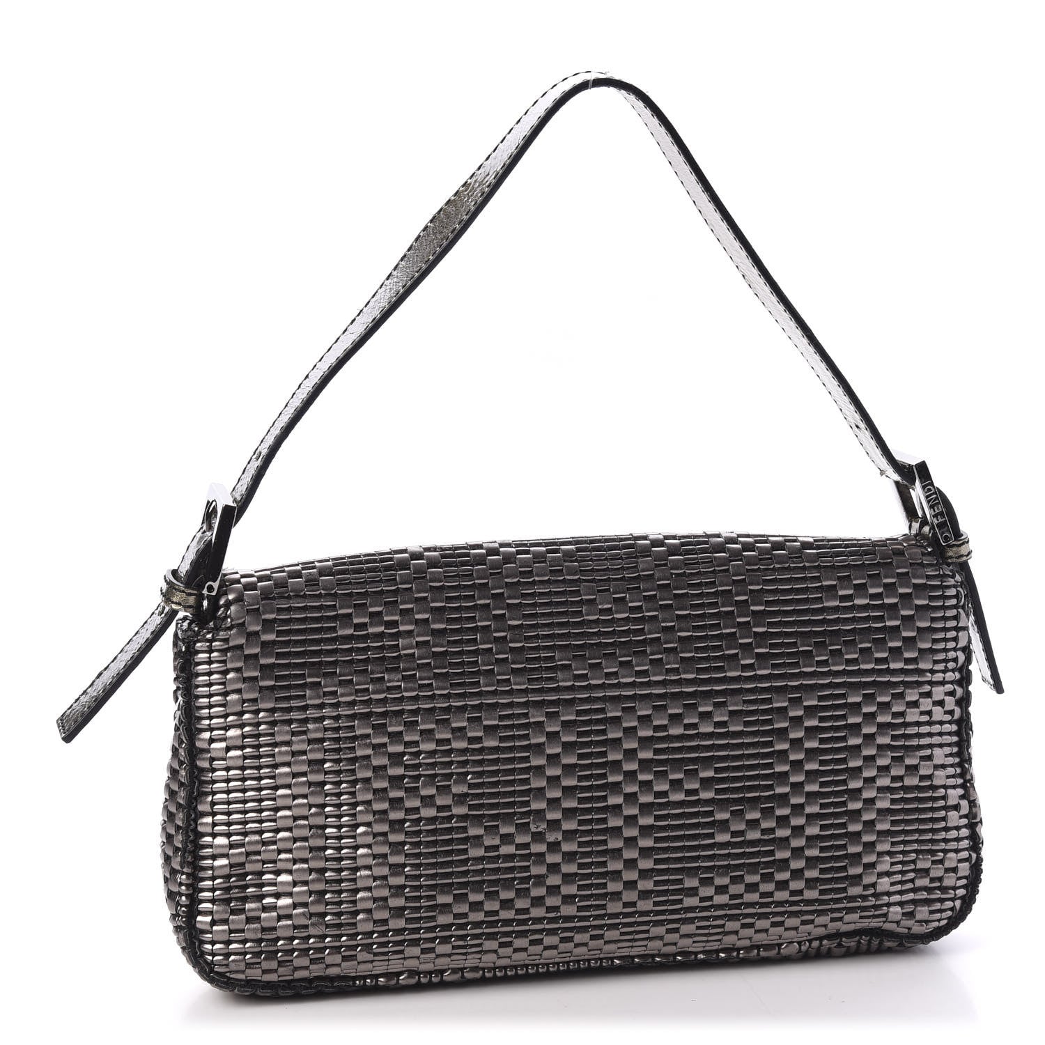 Fendi Metallic Lambskin Woven Baguette Light Grey 2 of 12