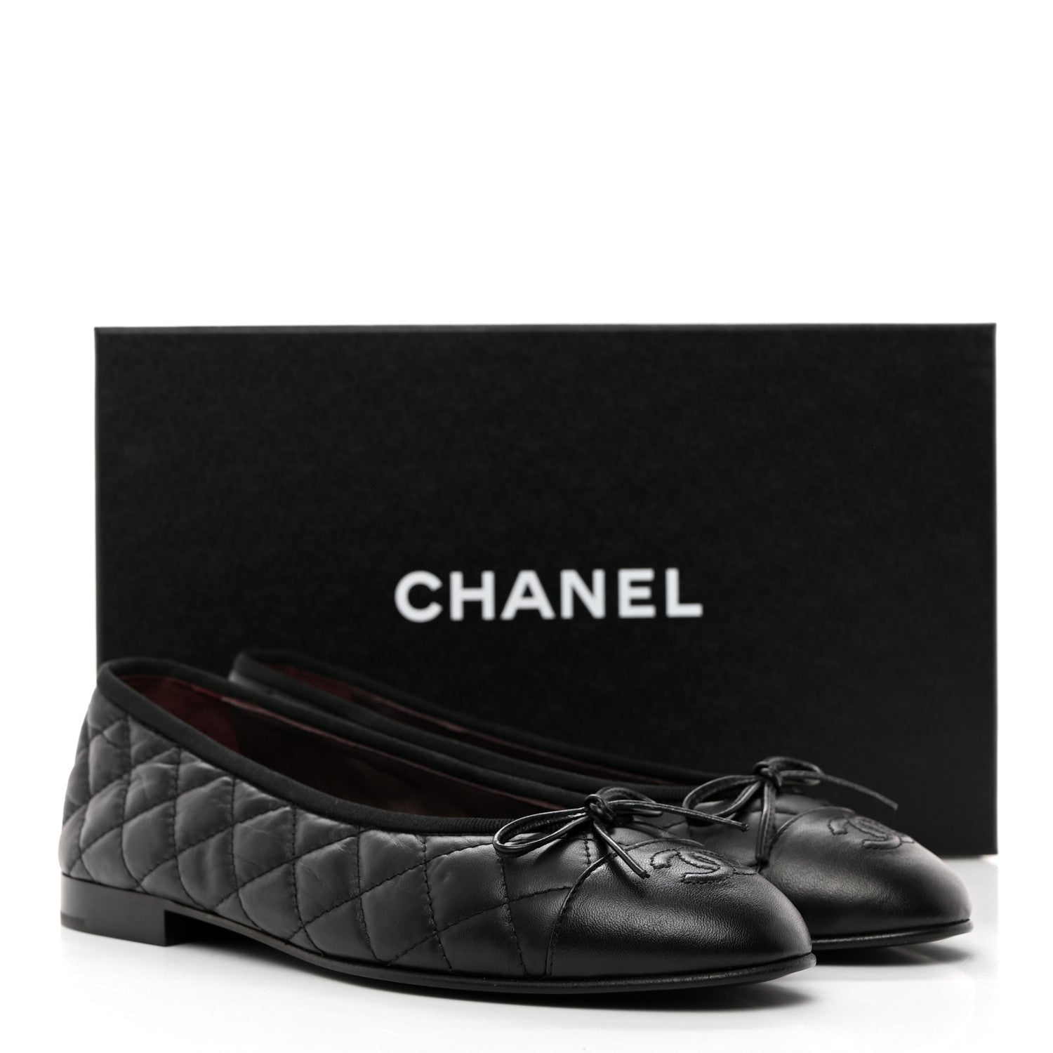 Chanel Aged Calfskin Quilted CC Cap Toe Ballerina Flats 37.5 Black 2 of 9