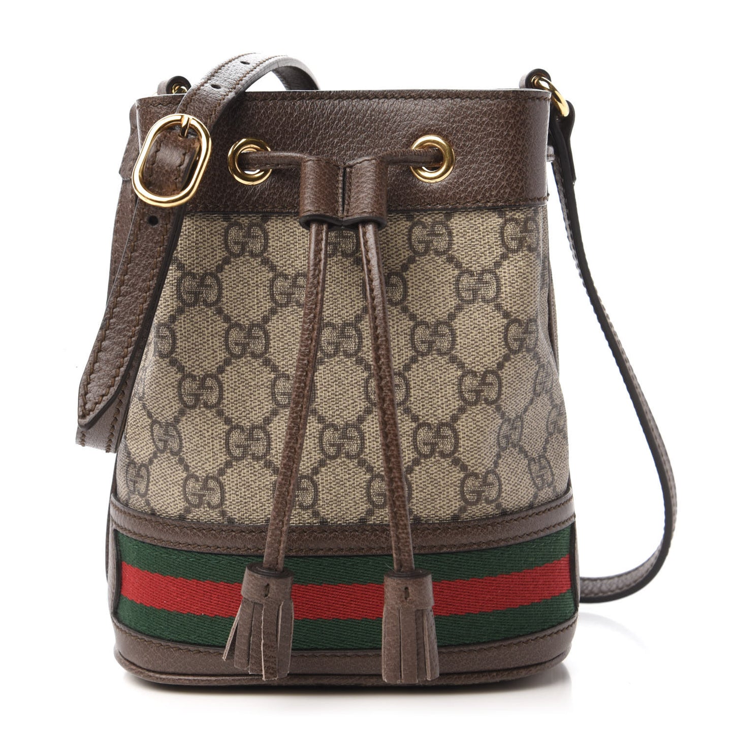 GG Supreme Monogram Web Mini Ophidia Bucket Bag Brown