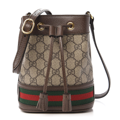 Gucci GG Supreme Monogram Web Mini Ophidia Bucket Bag Brown 1 of 10