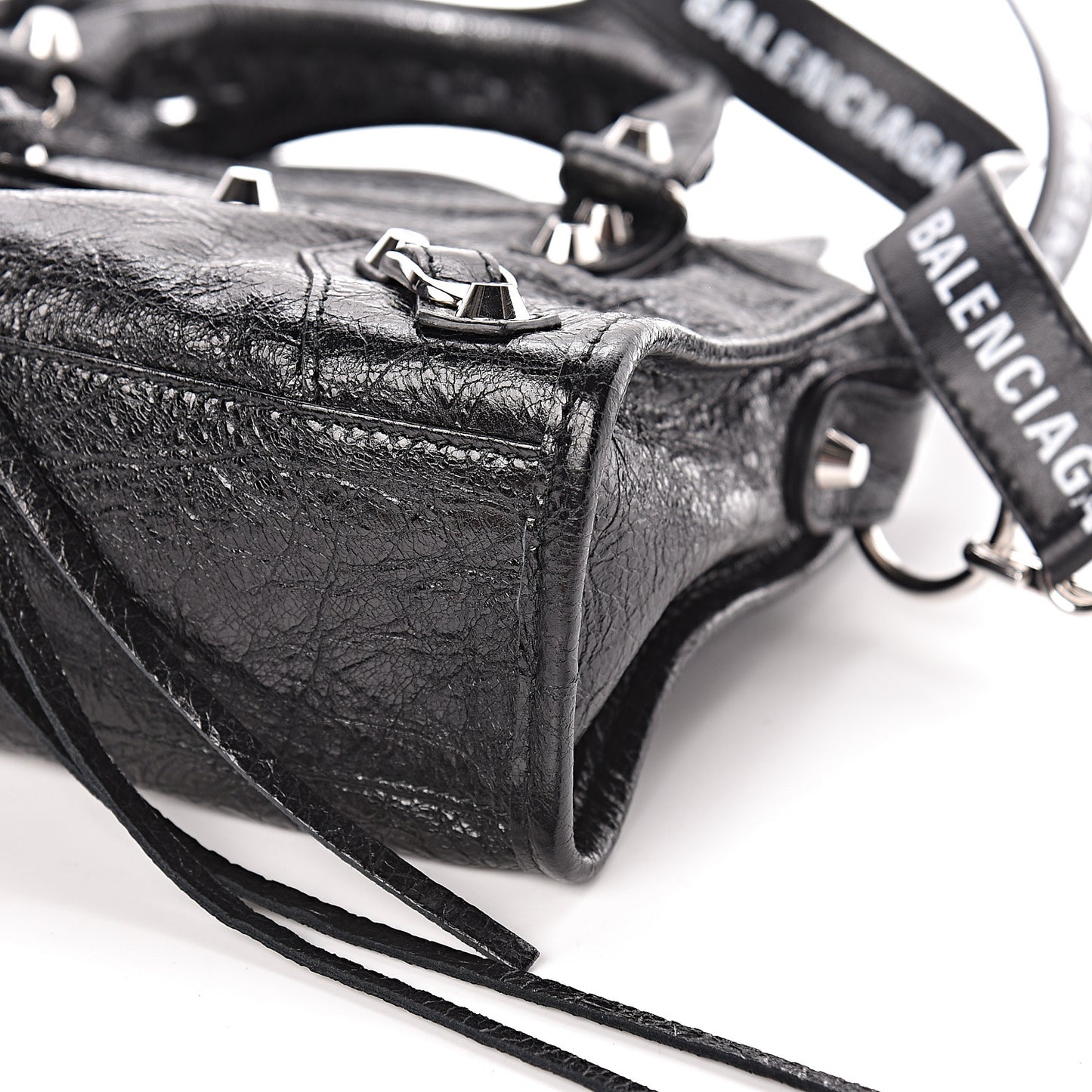 Agneau Classic Silver Hardware Mini City Logo Strap Black White