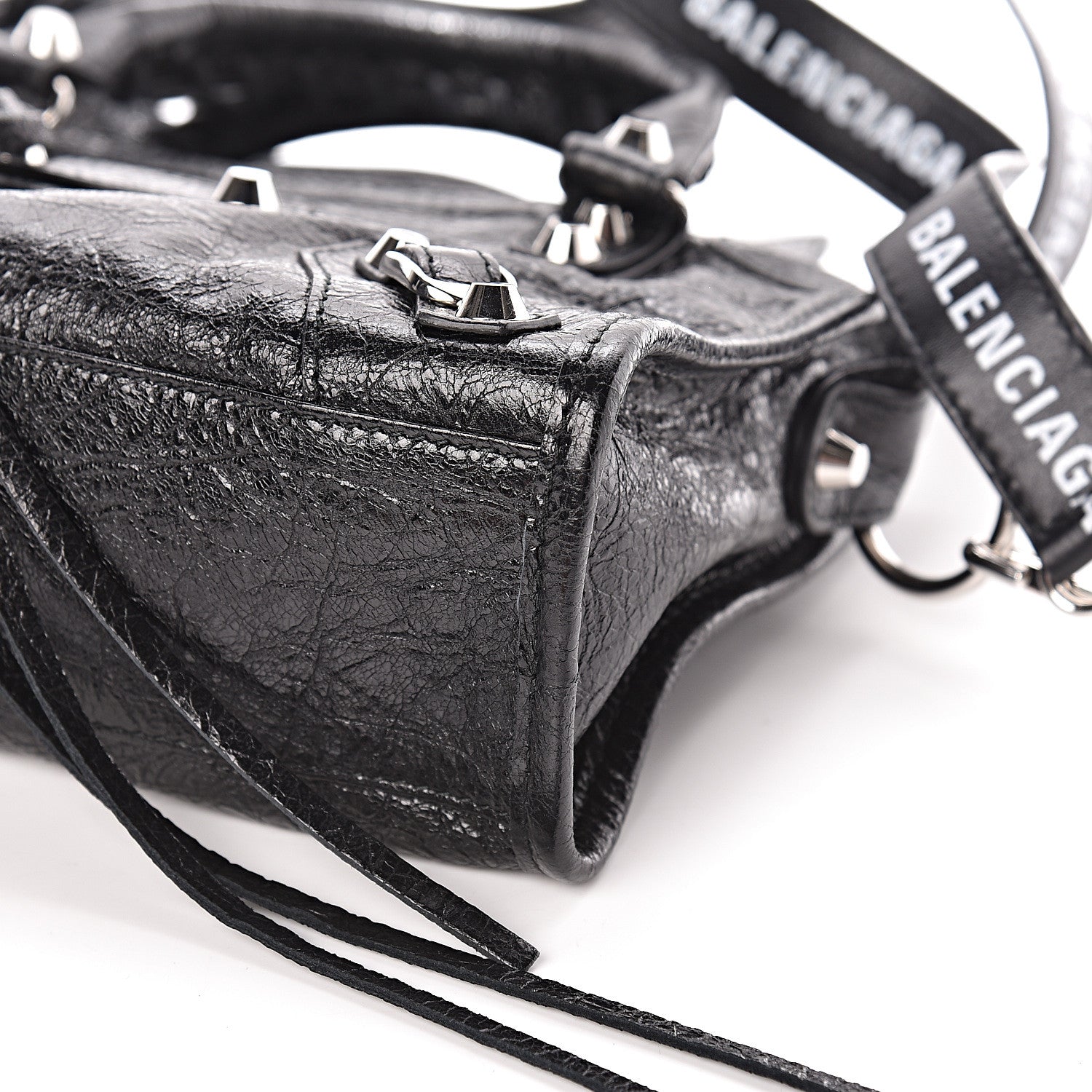 Balenciaga Agneau Classic Silver Hardware Mini City Logo Strap Black White 8 of 9