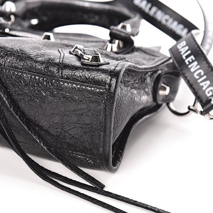 Balenciaga Agneau Classic Silver Hardware Mini City Logo Strap Black White 8 of 9