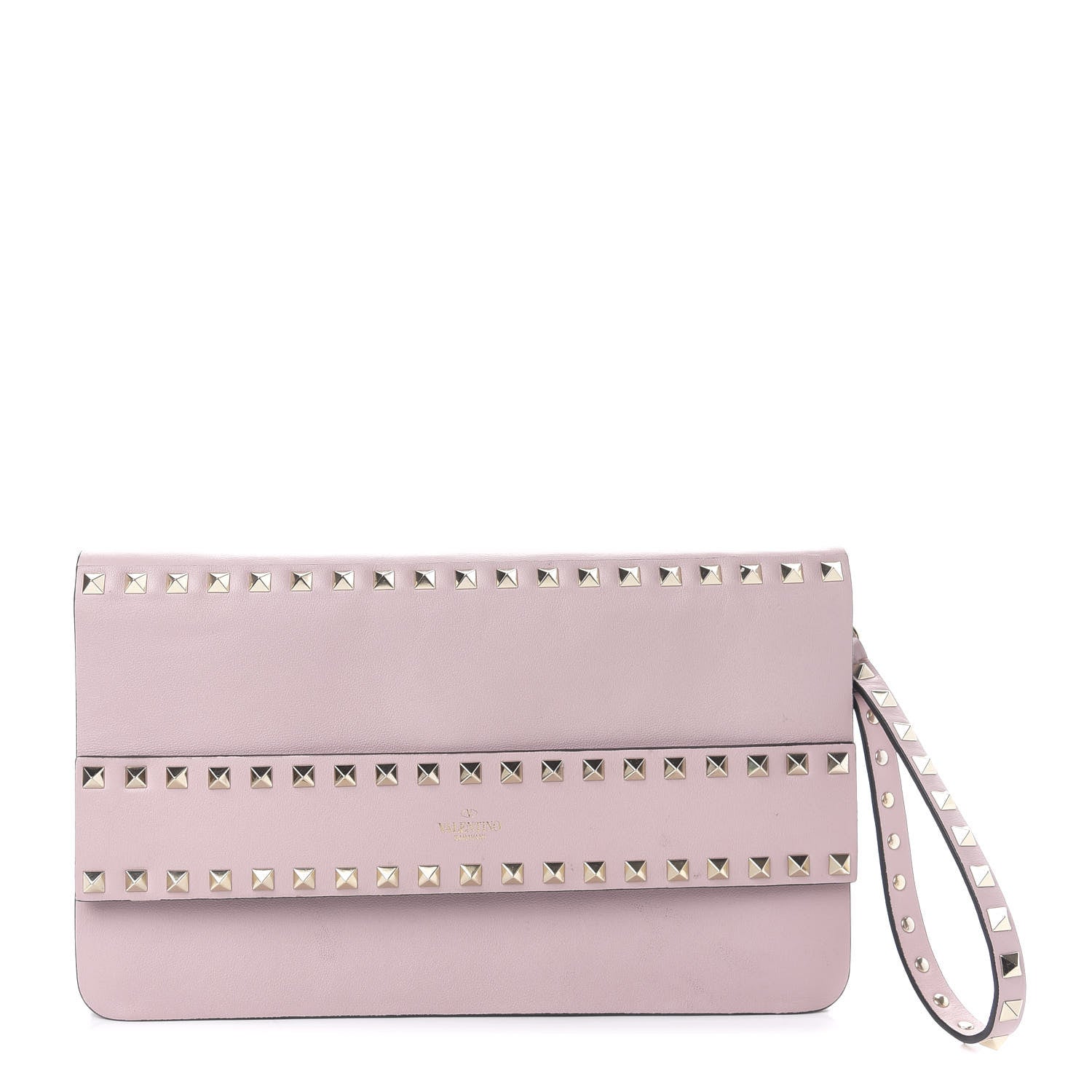 Valentino Garavani Calfskin Rockstud Side Slip Wristlet Clutch Water Rose 1 of 12