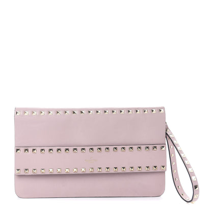 Valentino Garavani Calfskin Rockstud Side Slip Wristlet Clutch Water Rose 1 of 12