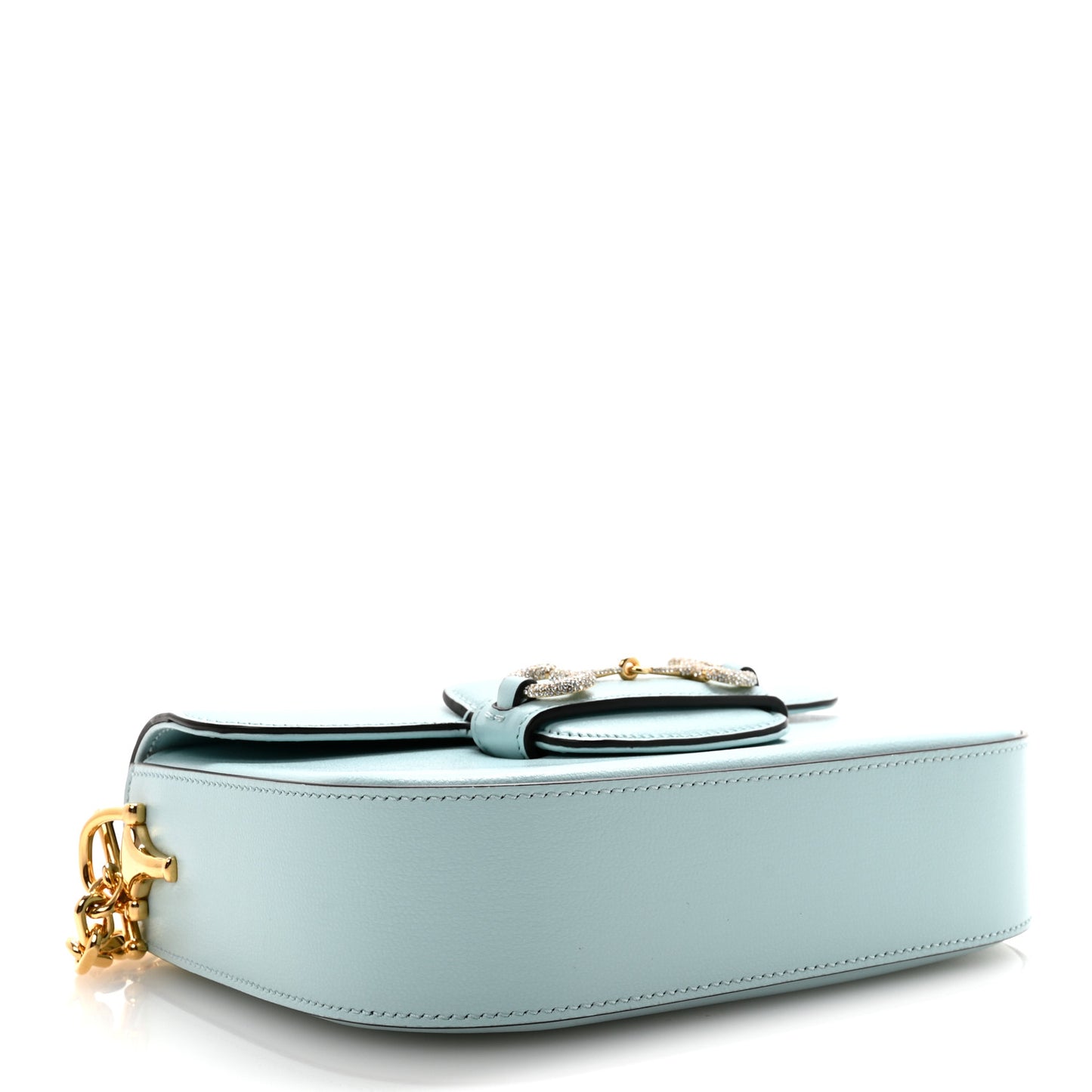 Azalea Calfskin Crystal GG Monogram Mini Horsebit 1955 Shoulder Bag Light Blue