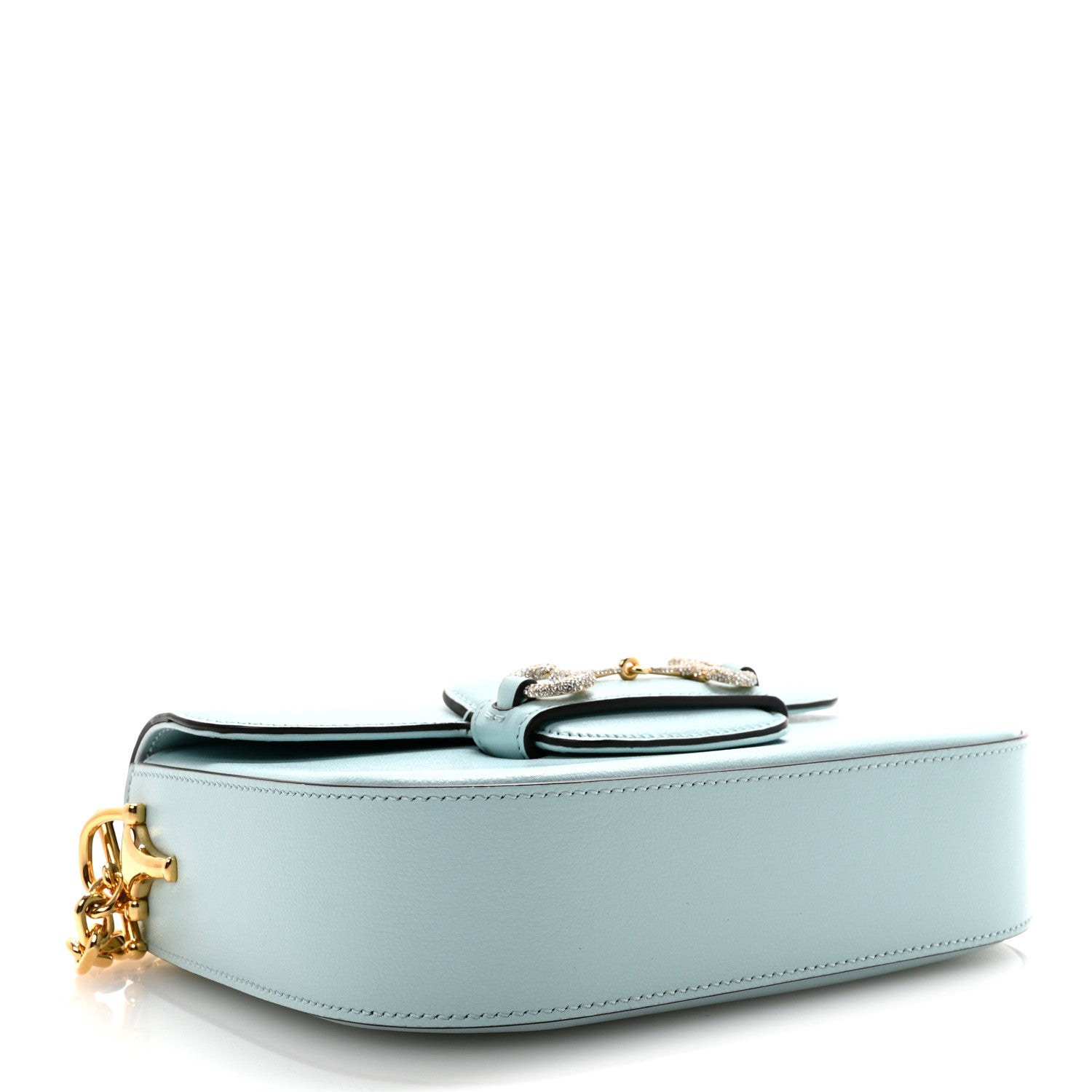 Gucci Azalea Calfskin Crystal GG Monogram Mini Horsebit 1955 Shoulder Bag Light Blue 4 of 10