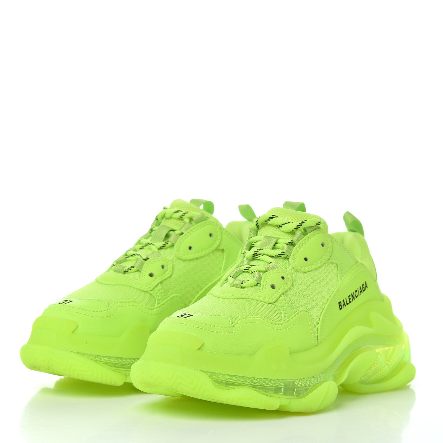 Balenciaga Fabric Mesh Clear Sole Womens Triple S Sneakers 37 Fluo Yellow 3 of 16