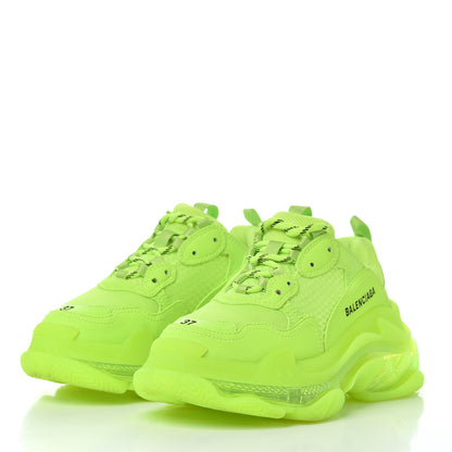 Balenciaga Fabric Mesh Clear Sole Womens Triple S Sneakers 37 Fluo Yellow 3 of 16