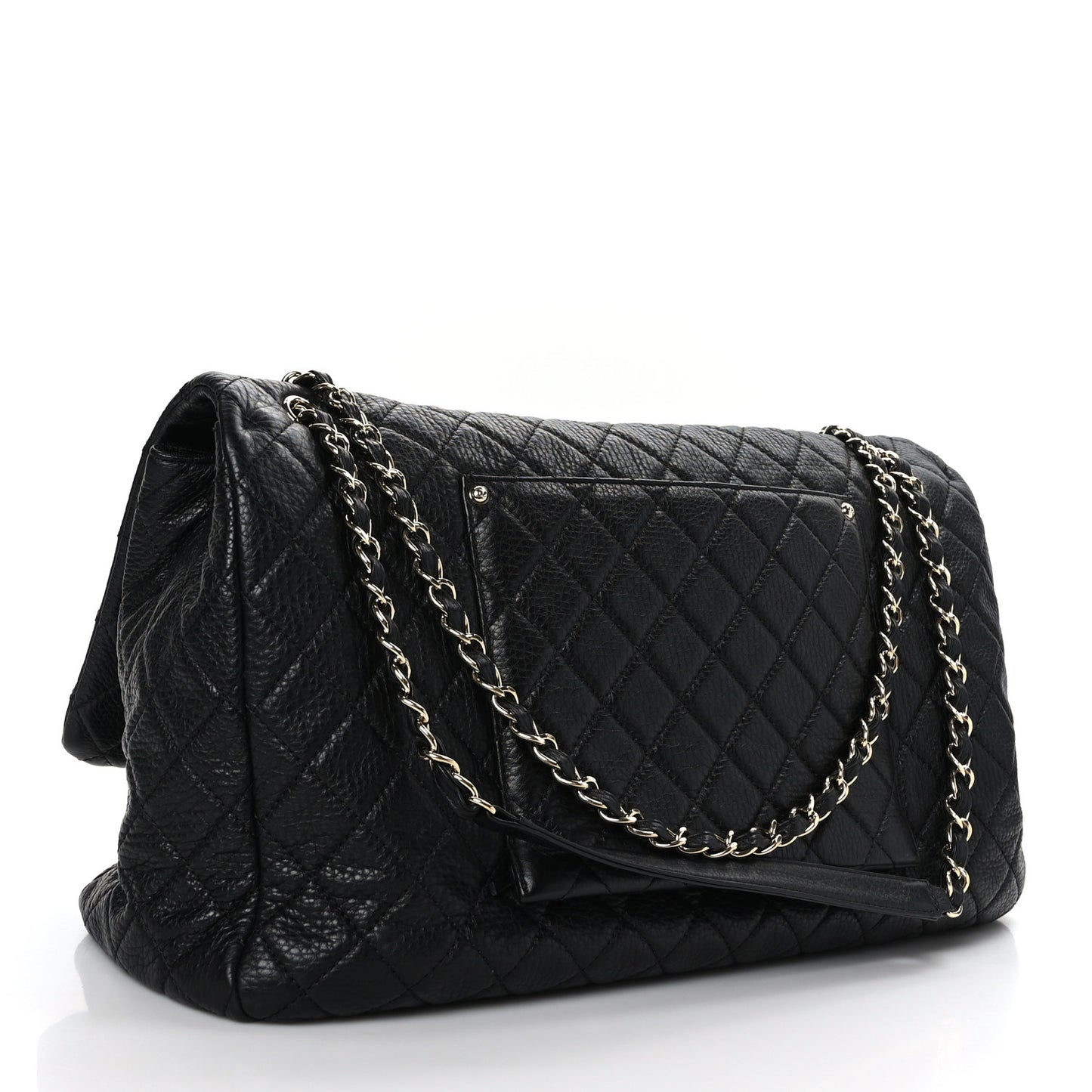 Calfskin Quilted XXL Travel Flap Bag Black