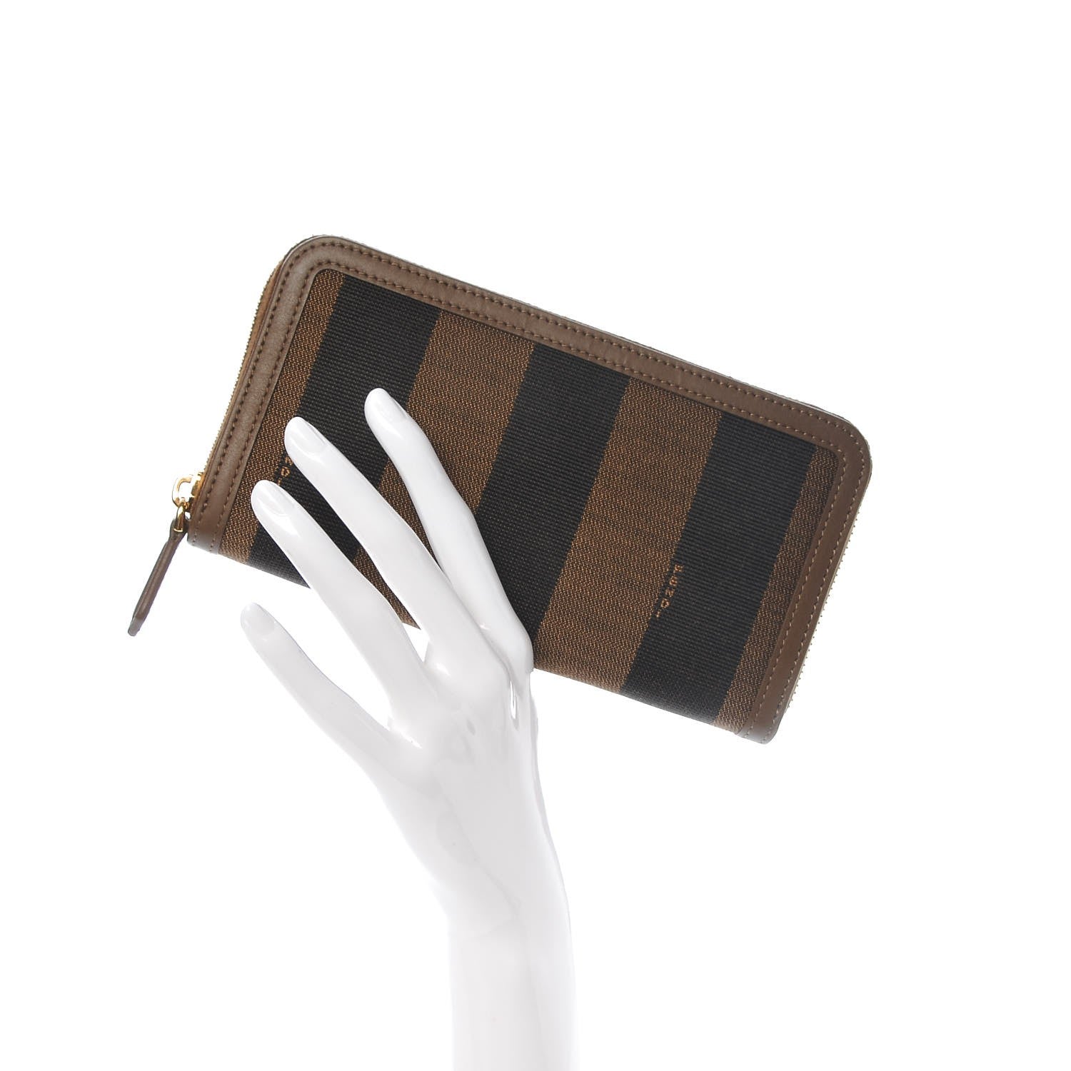 Fendi Pequin Vitello Zip Around Wallet Tobacco Foresta 2 of 7