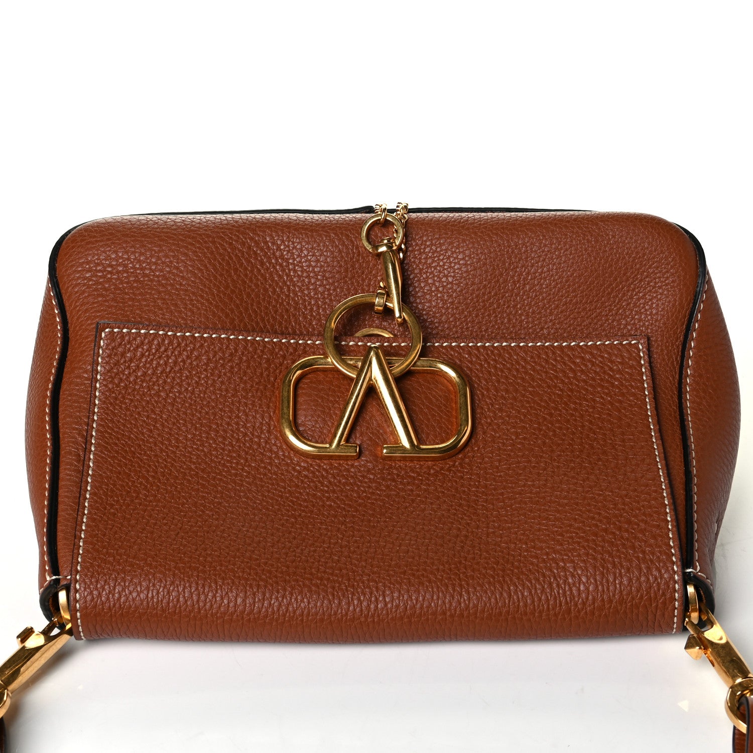 Valentino Garavani Pebbled Calfskin Small VRing Shoulder Bag Saddle Brown 6 of 7
