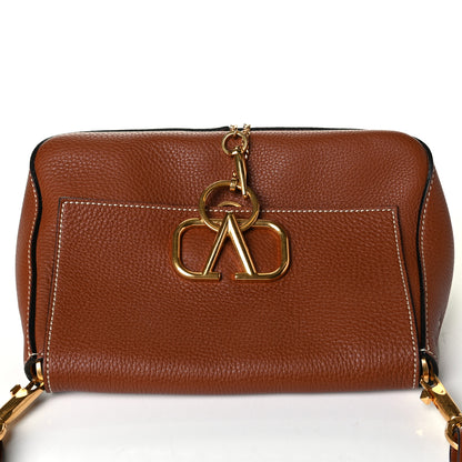 Valentino Garavani Pebbled Calfskin Small VRing Shoulder Bag Saddle Brown 6 of 7