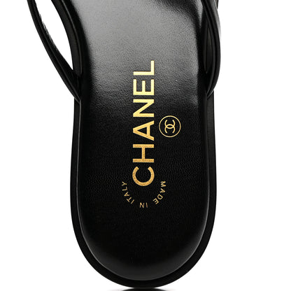 Chanel Goatskin CC Times Square Thong Sandals 37.5 Black 7 of 10