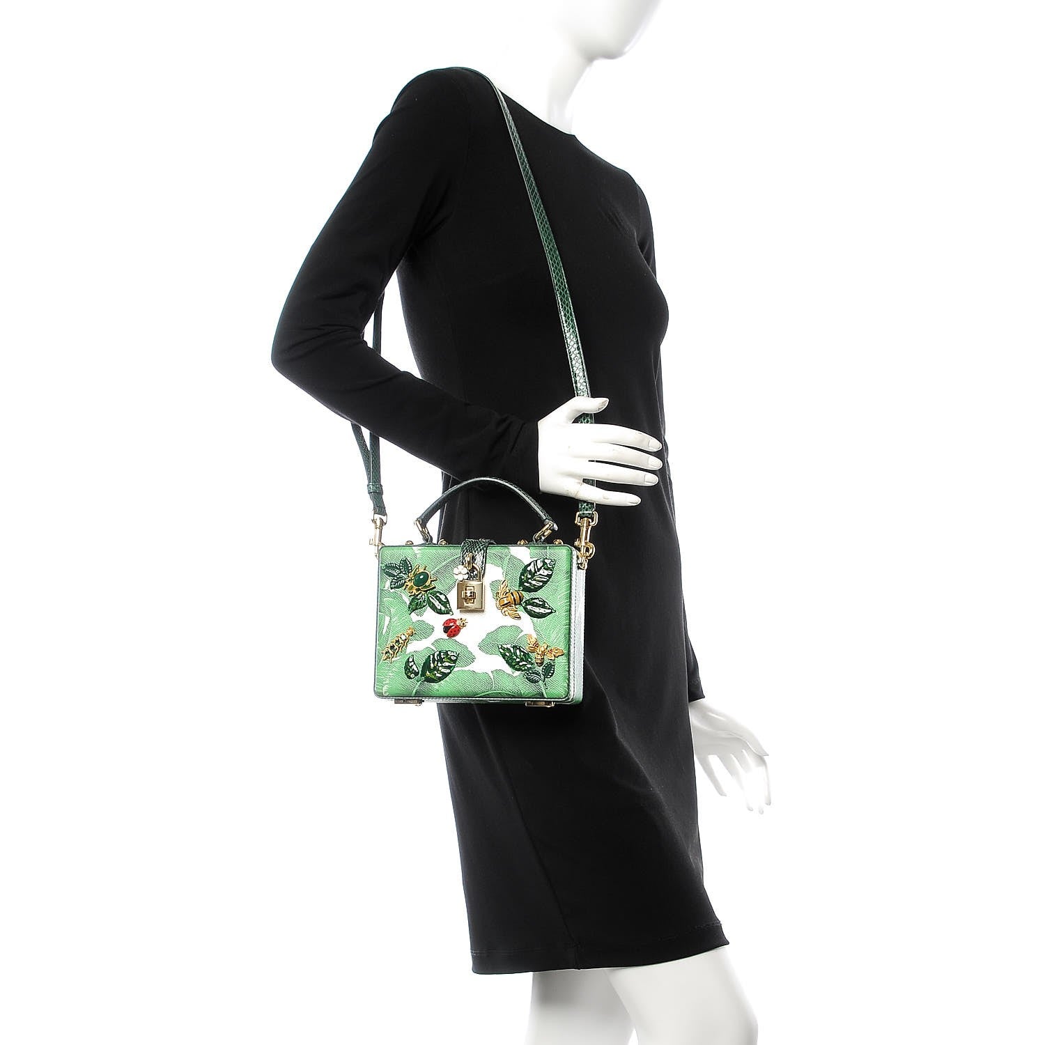 Dolce & Gabbana Dauphine Snakeskin Printed Embellished Banana Leaf Box Bag 2 of 7