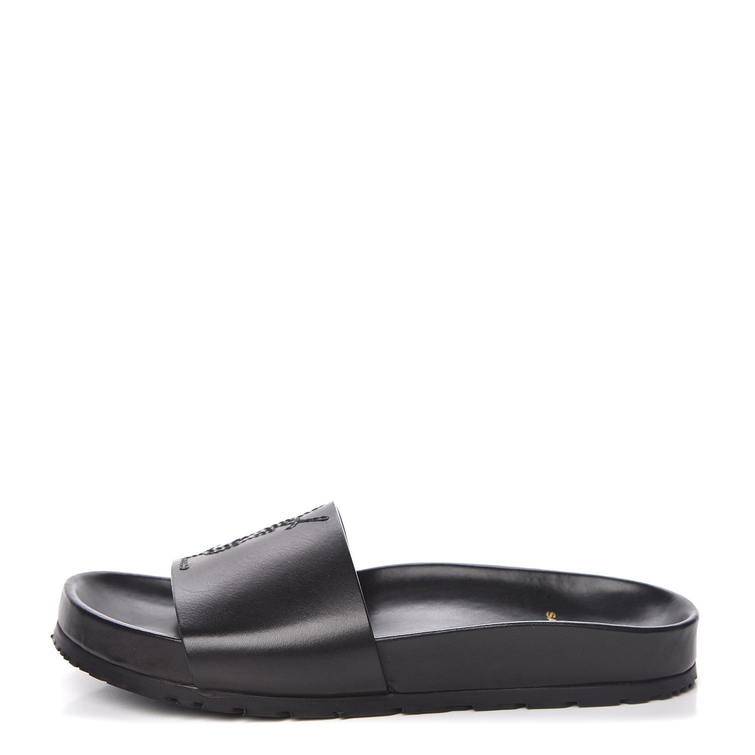 Saint Laurent Calfskin Monogram Joan Slide Sandals 36 Black 1 of 10