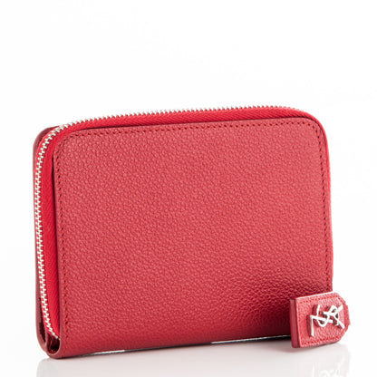 Saint Laurent Grained Calfskin Rive Gauche Compact Zip Around Wallet Red 3 of 7