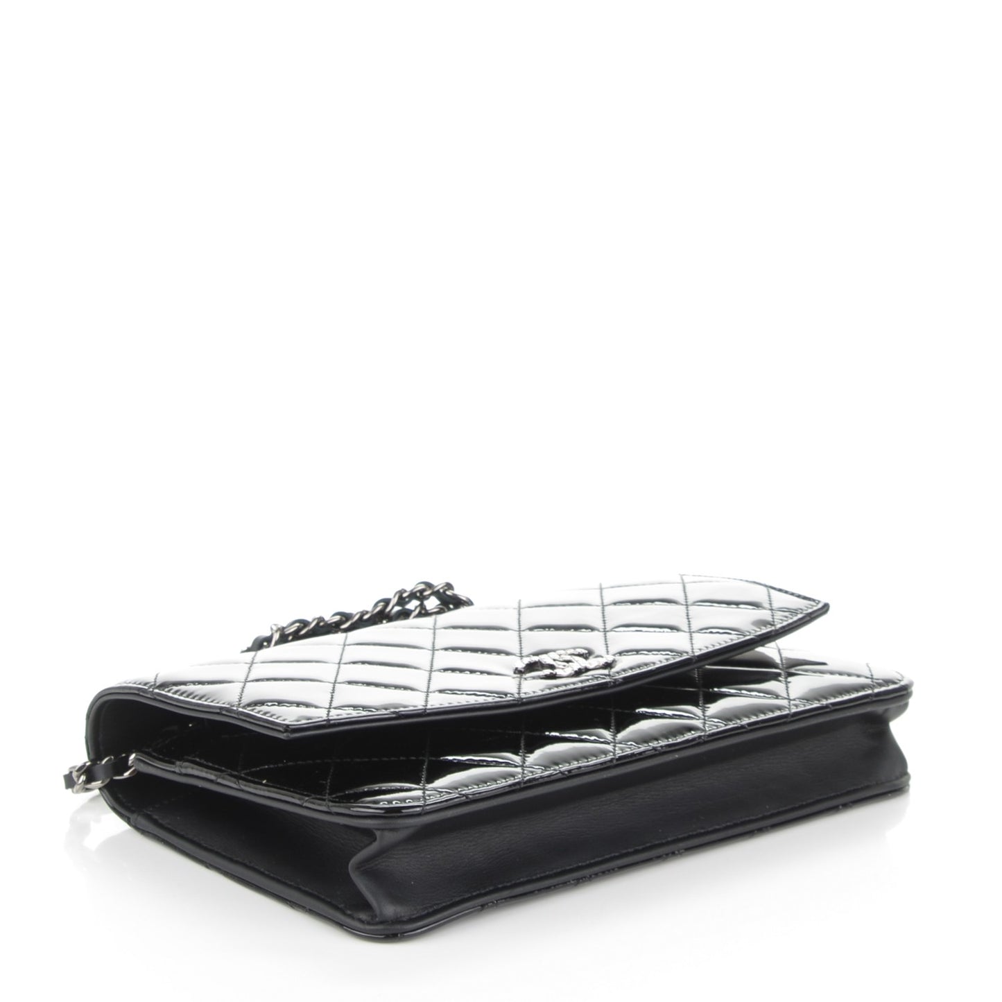 Patent Quilted Brilliant Wallet On Chain WOC Black